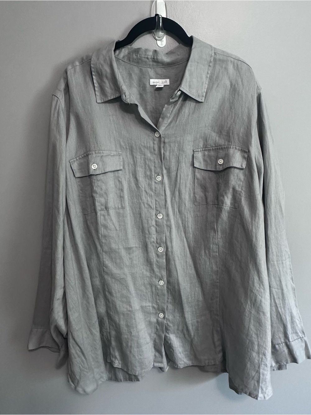 J. Jill Love Linen Women’s Button Front Shirt 3X Gray 100% Linen